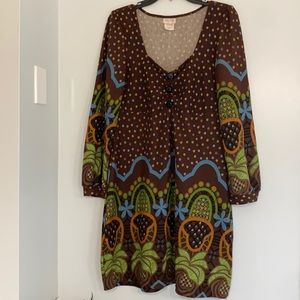 Funky People Brown Long Sleeve Bohemian Dress
